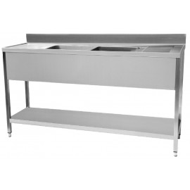 Plonge en inox sous-tablette 2 bacs centraux 2 égouttoirs profondeur 70cm