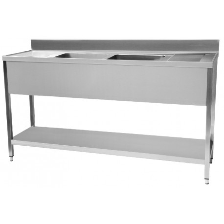 Plonge en inox sous-tablette 2 bacs centraux 2 égouttoirs profondeur 70cm