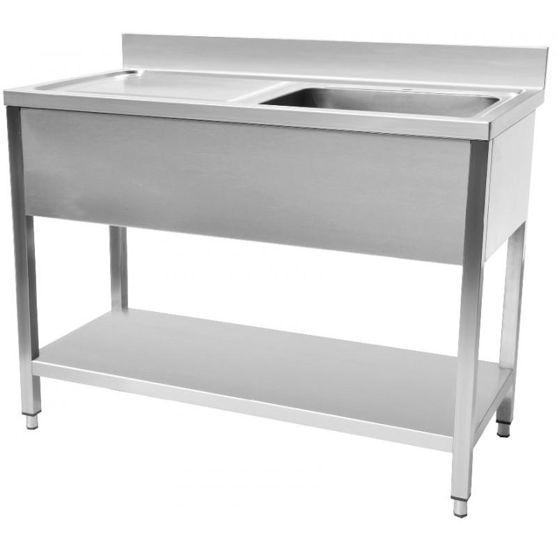 Plonge inox 1 bac L1200XP600XH850MM égouttoir droite avec étagère