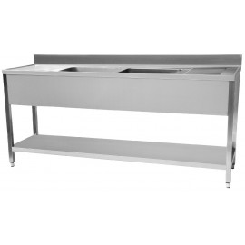 Plonge en inox sous-tablette 2 bacs centraux 2 égouttoirs profondeur 60cm